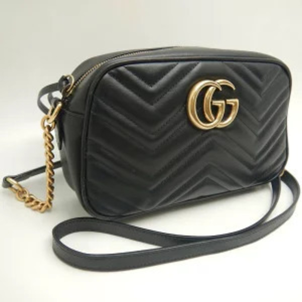 Gucci Leather Black Quilted Camera Shoulder GG Bag Marmont